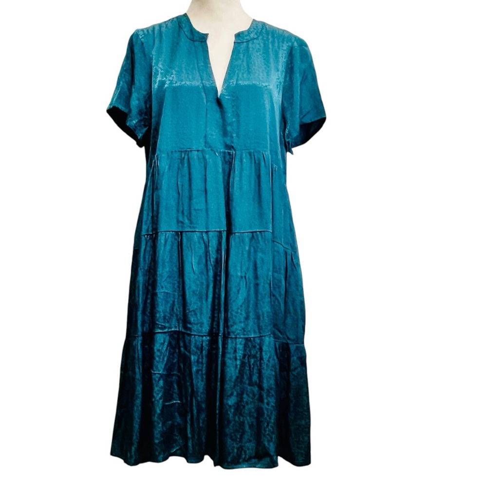Anthropologie Maeve Dress Women’s Size M Jacquard Tiered Tunic Style, Green Teal